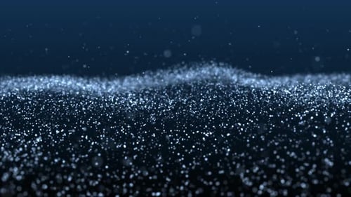 Abstract glowing digital wave composed of particles and dots moving on a blue background, big data