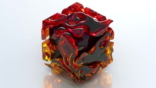 Abstract Red and Orange Fluid Cube Morphing Loop