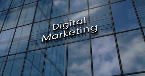 Concepto de construcción de vidrio de marketing digital