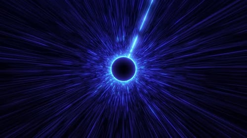 Digital futuristic blue tunnel or traveling through time and space at high speed