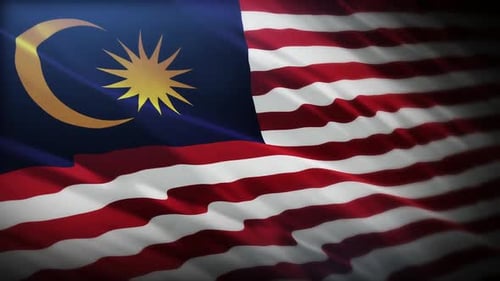 Realistic Malaysian Flag Waving in Sunlight with Dramatic Shadows