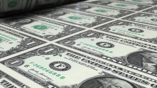 1 Dollar Bills On Money Printing Machine