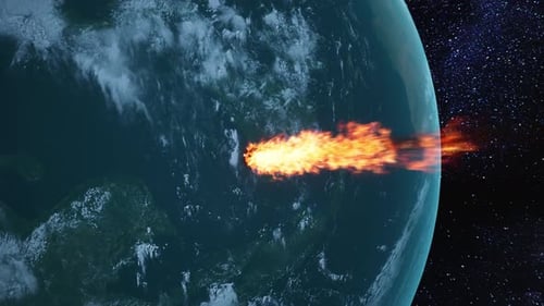 Fiery Meteor Streaking Past Planet Earth