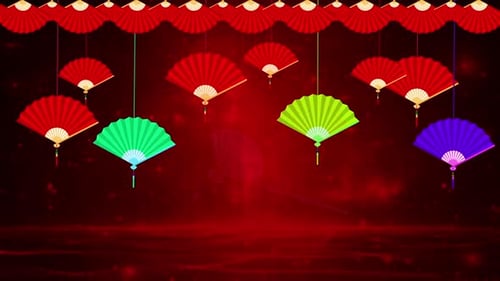 Festive Chinese New Year Animation with Hanging Folding Fans