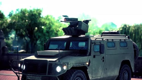 Gepanzertes Militärauto in der Großstadt