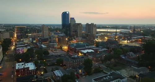 Downtown District of Lexington in Kentucky USA with High Office Buildings at Night American Travel