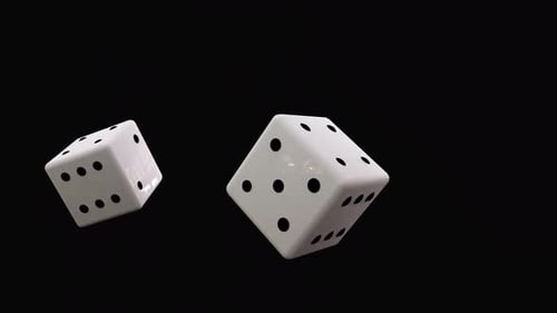 Two White 3D Dice Tumbling and Rolling Animated Element