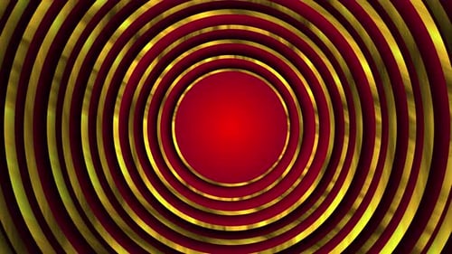 Red Golden Shiny Circle Shape Rotating On Dark Red Luxury Background, Golden Circle Shape Abstract