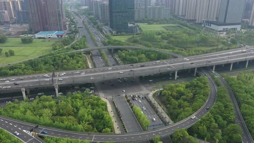 Aerial View of High Way Road Traffic in Hangzhou China