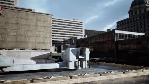 Un edificio muy grande con algunos edificios muy altos en el fondo