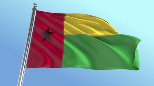Realistic Guinea-Bissau Flag Waving Animation Against Blue Sky