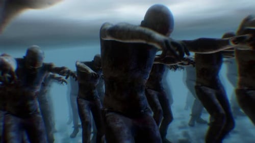 An Reihen von Zombies vorbeizoomen