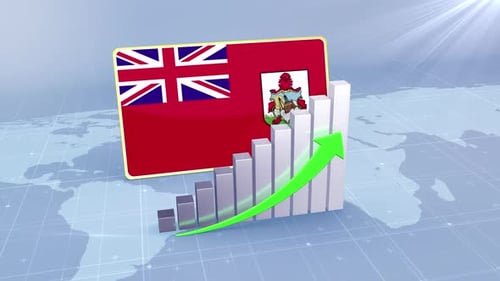 Bermuda Flag With Increasing Bar Chart Graph And Arrow Green