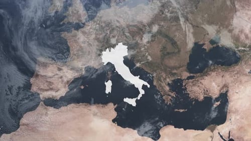 Satellite Earth Zoom to Italy Map Highlight Animation