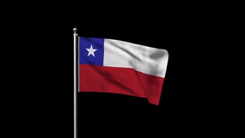Realistic Waving Flag of Chile on Flagpole Loop
