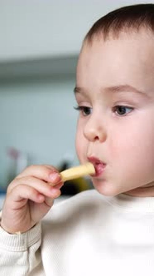 Child Eating Food Close Up Portrait View