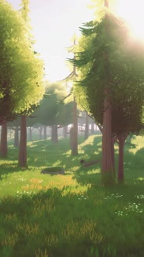 Cartoon Landscape with Hills and Forest