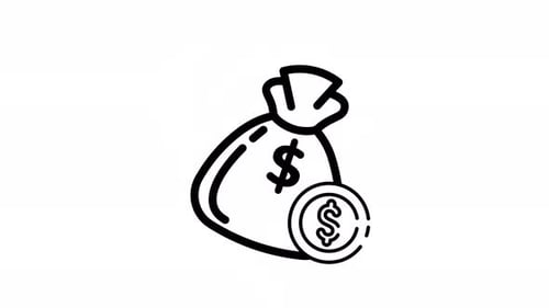 Animated Money Bag and Coin Icon: Financial Wealth and Currency Symbol outline style