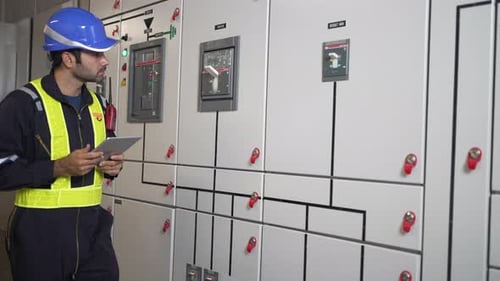 Engineer is working on the basement of high rise building.