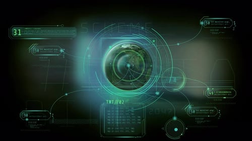 Futuristic HUD Data Interface with Holographic Earth Globe