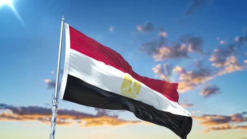 Waving Egyptian Flag Animation Against Blue Sky