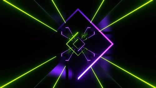 Purple And Light Green Neon Minimalist Space With Squares Background Vj Loop In 4K