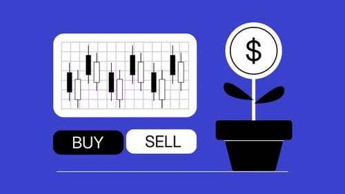 Financial Growth Animation with Money Plant and Candlestick Chart
