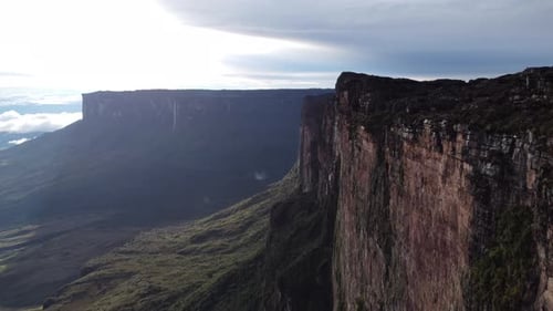 A Drone Soars Above the Majestic Tepui Roraima Mountain