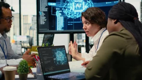 System Administrators in Startup Office Brainstorming Leverage AI Tech