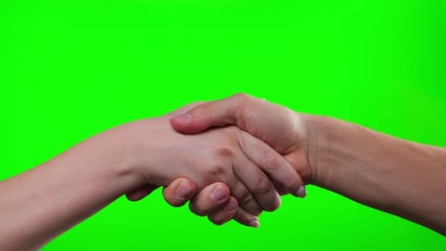 Closeup of a Handshake on a Green Chromakey Concept of Agreement and Partnership for Teamwork