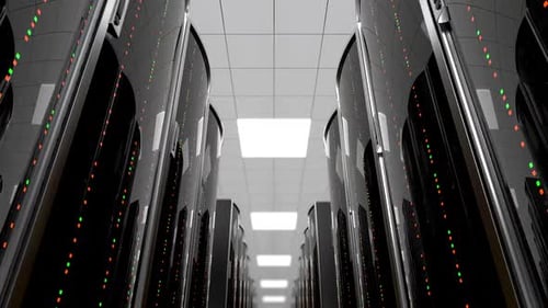 Racks de servidores modernos em um data center de alta tecnologia