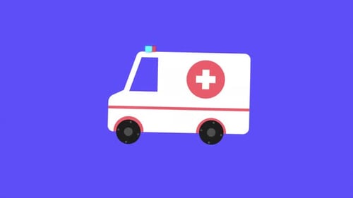 Animated Flat Design Ambulance with Flashing Lights