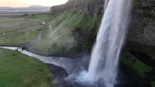 Aerial view of Seljalandsfoss waterfall, Iceland.