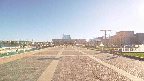 Large Paved Square with Jumping Fountains on Embankment