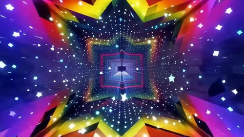 Neon Rainbow Star Geometric Tunnel Visual Loop