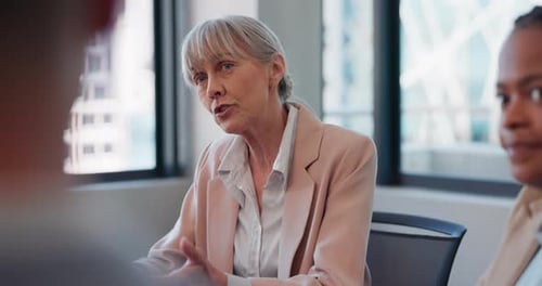 Business people, cooperation and leader in a meeting, conversation and planning with brainstorming