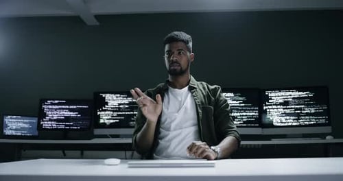 Software development, virtual screen and man coding machine learning AI