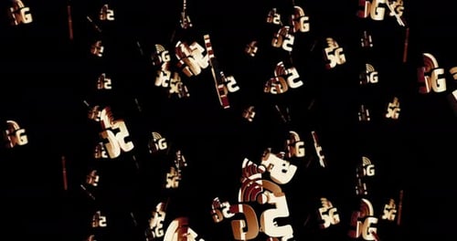 Futuristic 3D Golden 5G Network Symbols Falling Loop