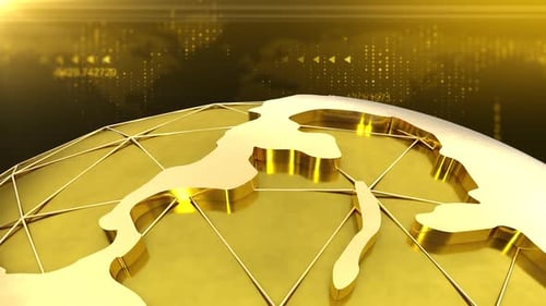 Golden Spinning World Globe with Digital Data Reveal