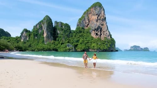 Railay Beach Krabi Thailand the Tropical Beach a Couple of Men and Women on the Beach