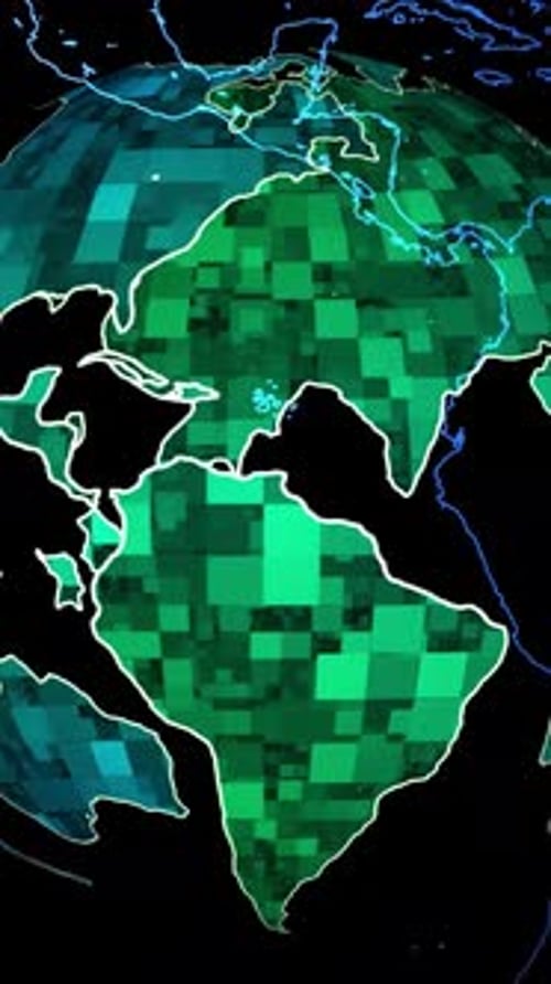 Futuristic Digital Earth Globe with Pixelated World Map