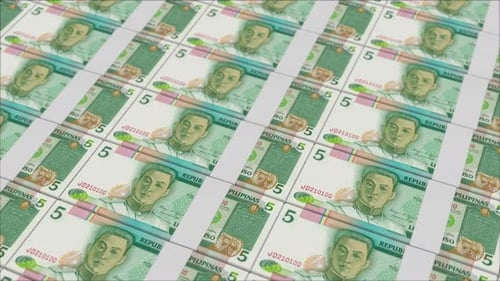 Animated Philippine 5 Peso Banknotes Printing and Stacking