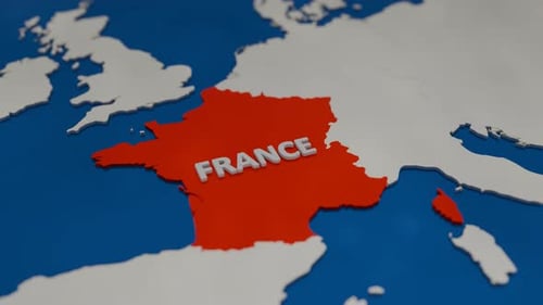 Animated 3D Map of France Highlighted on Europe