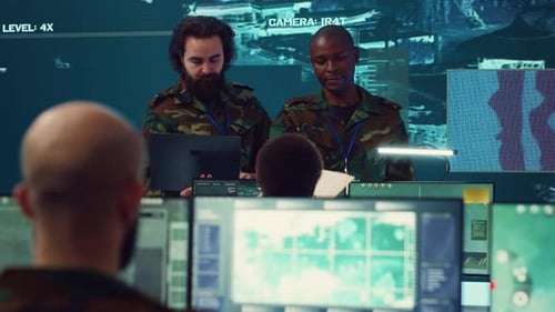 Crew Captain and General Briefing the Troops in Military Headquarters