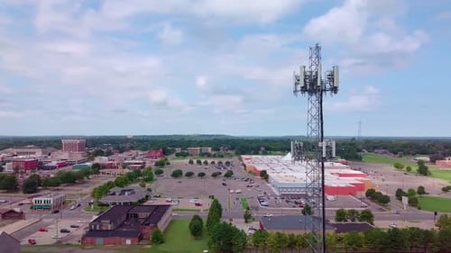 Cell Tower Aerial View in Urban Environment