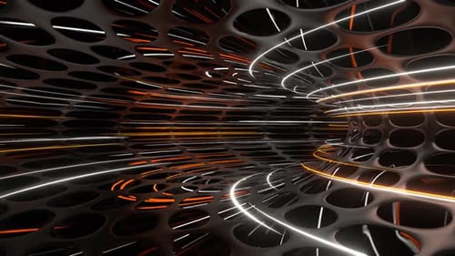 Orange And White Sci Fi Neon Ring Movement Background Vj Loop In 4K