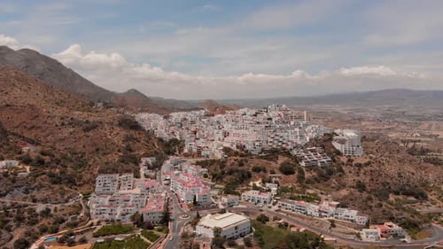 The white village of Mojácar during day light. Aerial shot.