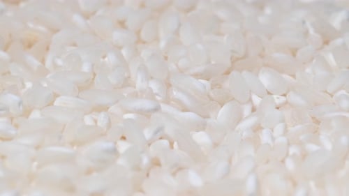 Closeup of Japanese Raw Rice Rotating on a Plate