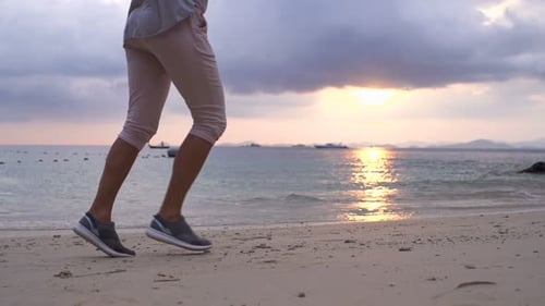 Woman Jogging During Beautiful Sunset on Beach, Super, 240
