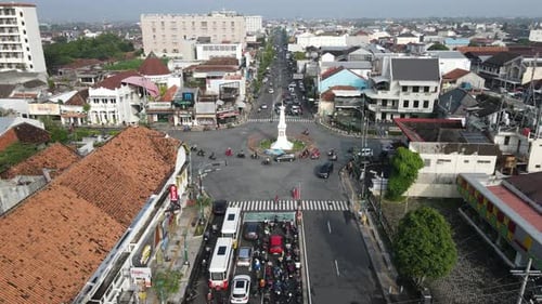 Aerial view of Tugu Jogja or Yogyakarta Monument, Indonesia.